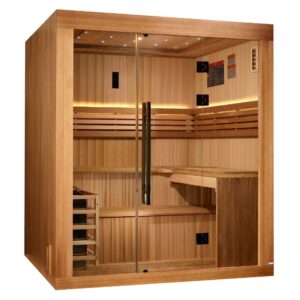 Golden Designs 2025 Updated "Osla Edition" 6 Person Traditional Sauna - Canadian Red Cedar Interior and Pacific Premium Clear Cedar Exterior