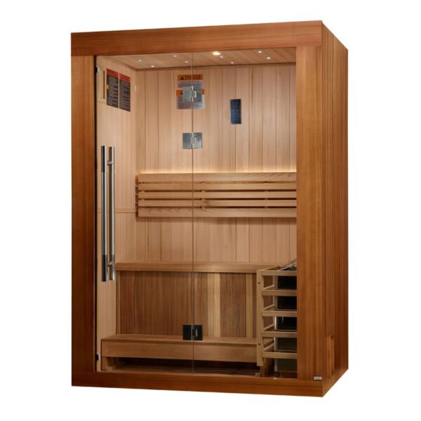 Golden Designs 2025 Updated "Sundsvall Edition" 2 Person Traditional Sauna - Canadian Red Cedar Interior and Pacific Premium Clear Cedar Exterior